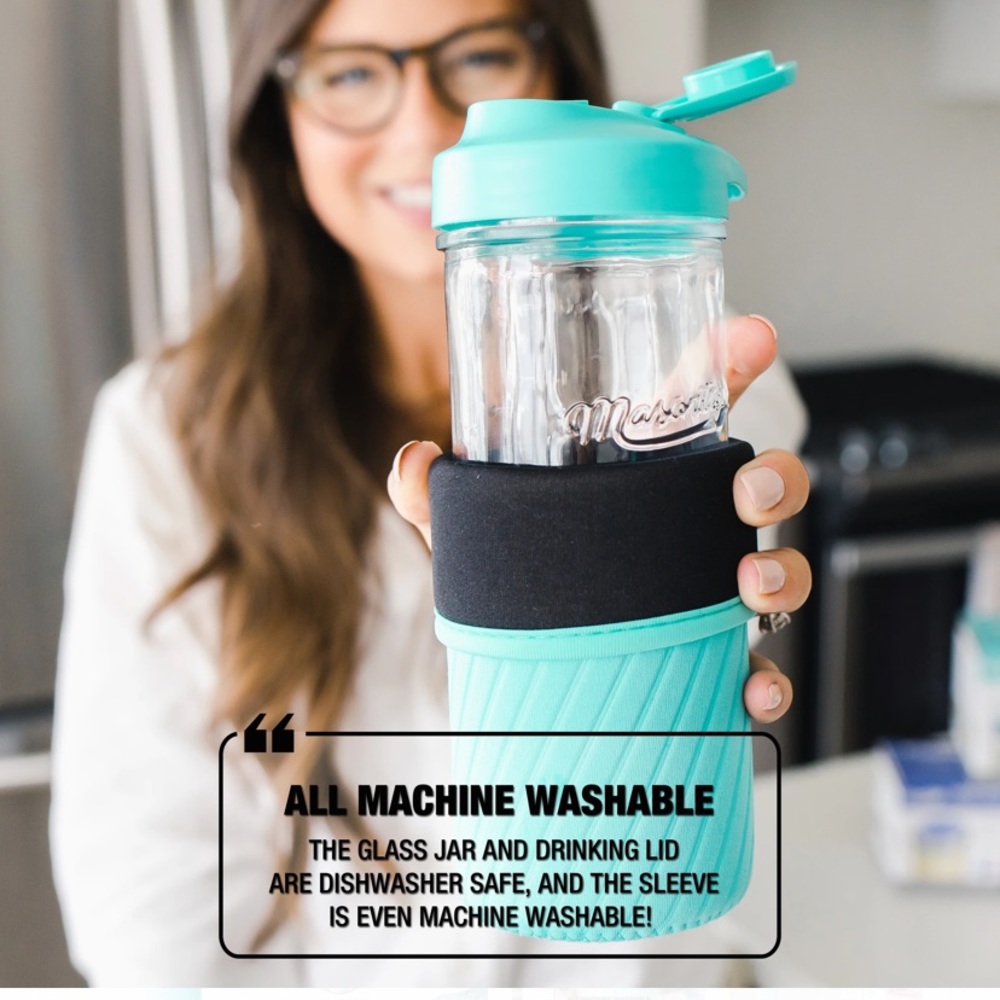 NEW MASONTOPS Mason Jar Glass Water Bottle Teal